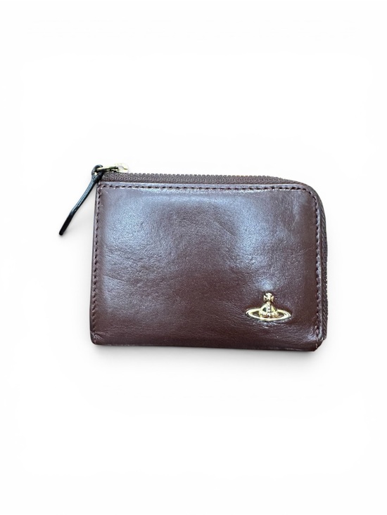 Vivienne Westwood Handbags - Vivienne Westwood Dark Brown Leather Zip Card Case with Gold Orb